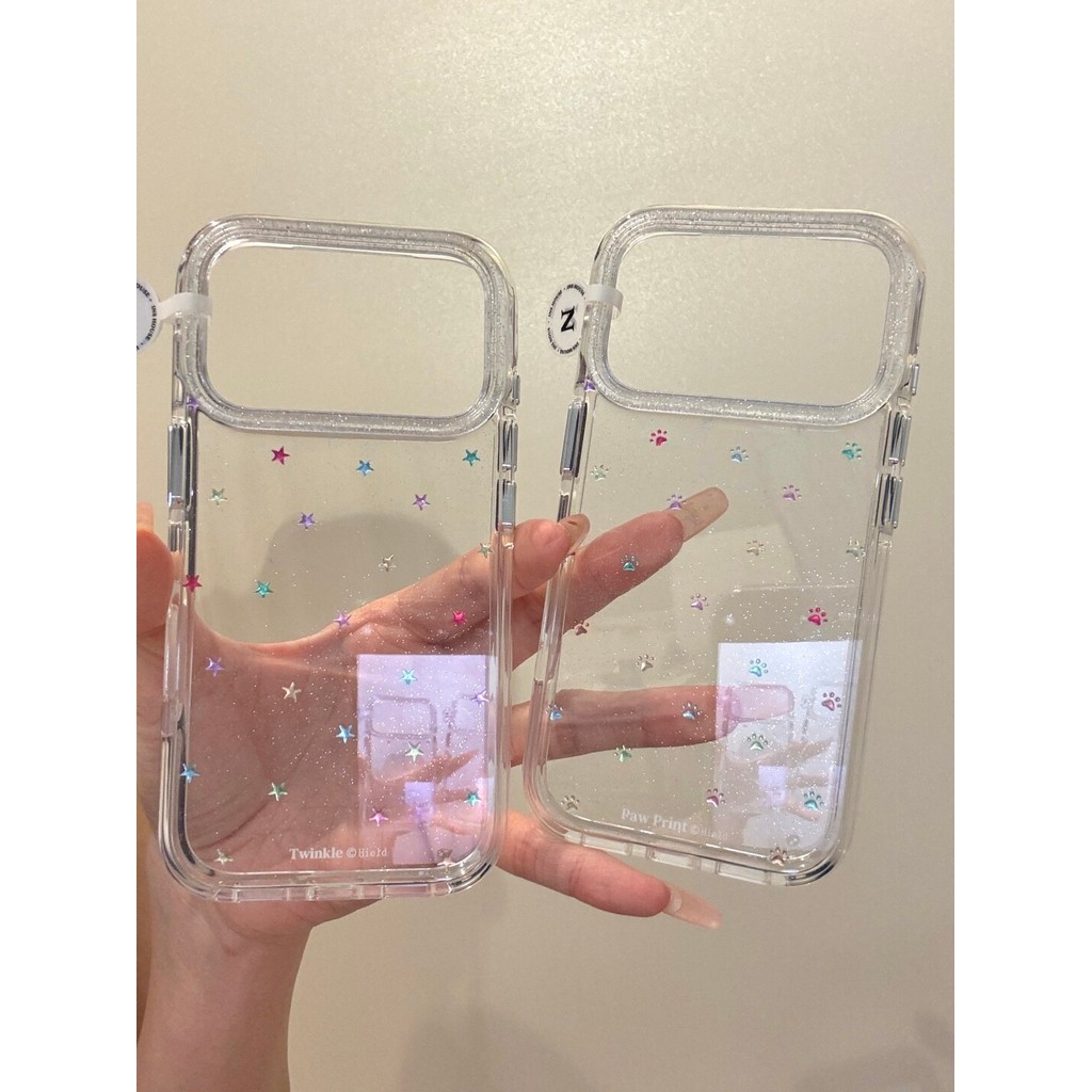 Caseon โปร่งใสใสกระพริบเพชรกรอบสูงขึ้นเลนส์ป้องกันที่เรียบง่ายน่ารักที่มีสีสันดาวกรงเล็บขนาดเล็กเหมาะสําหรับ ไอโฟน17โปรแม็กซ์16โทรศัพท์มือถือป้องกันกรณี15รูปแบบใหม่17ดาวห้าแฉก