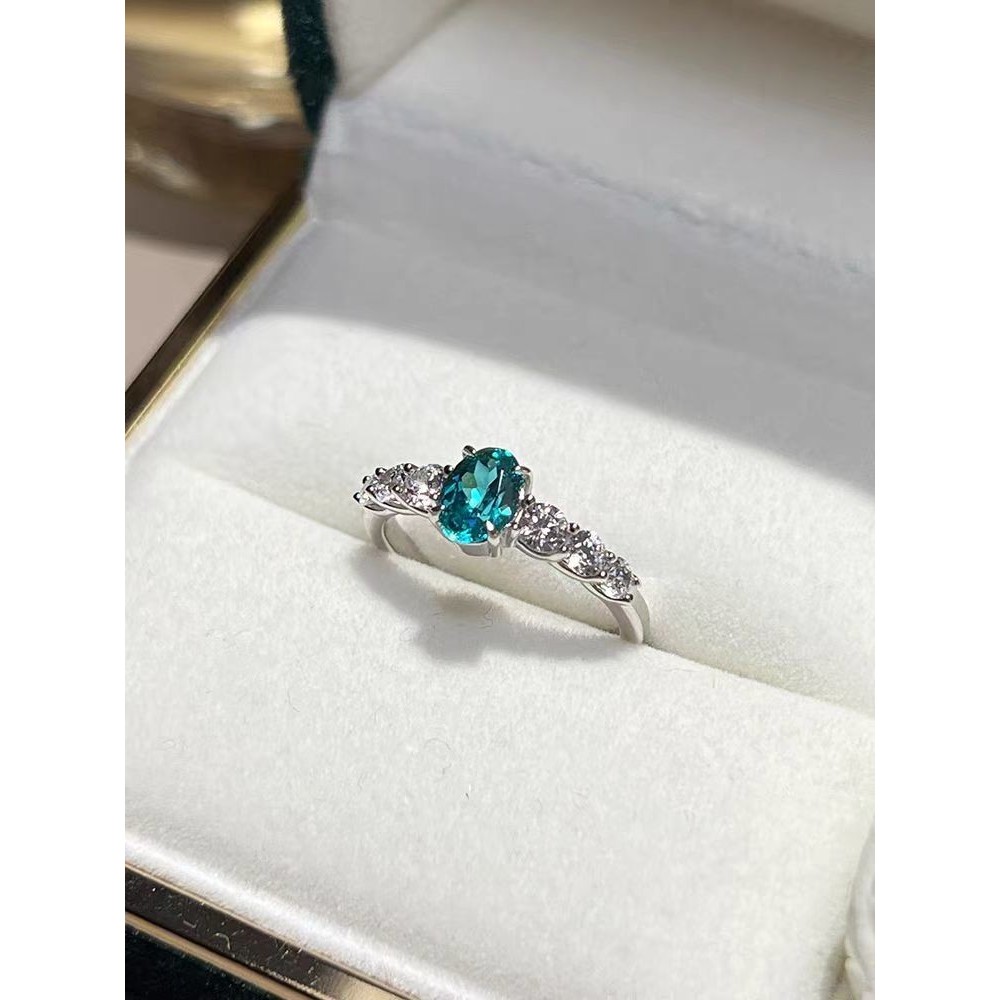 แหวนเพชรสีเขียว Paraiba สำหรับผู้หญิง ฝังเพชร Thepish Dacho Flapin Vivio เกรดพรีเมียม