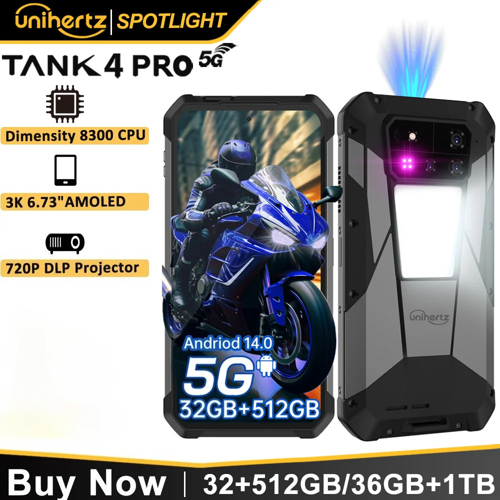 8849 Tank 4 pro 5G โทรศัพท์โปรเจคเตอร์ 720P ในตัวขนาด 8300 16GB/18GB 3k AMOLED 11600mAh IP68/IP69