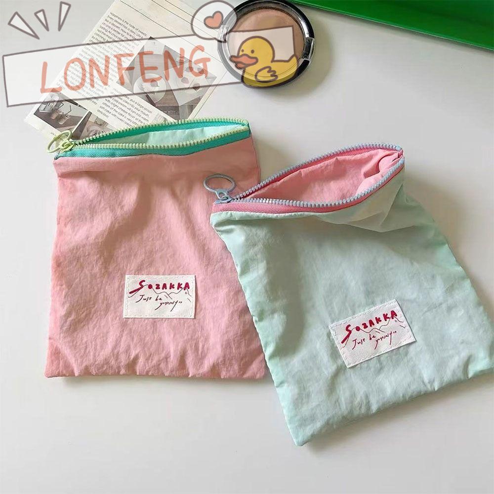 LONFENG กระเป๋าเครื่องสําอางแบบพกพา สีทึบ ซิป ขนาดเล็ก สําหรับแต่งหน้าและลิปสติก