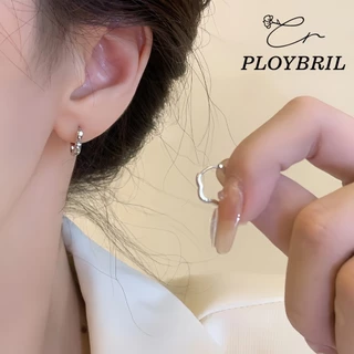 PLOYBRIL ต่างหูห่วง เงิน S925 ทรงกลม ลายดอกไม้ กลวง ขนาดเล็ก เครื่องประดับแฟชั่น สําหรับผู้หญิง 1 คู่ E098