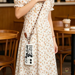 สายคล้องโทรศัพท์แบบยาวปรับได้ ทำจากวัสดุถักทอ ช่วยลดการสูญหาย เหมาะสำหรับเดินป่า ตกแต่งด้วยลายดอกไม้ -CY