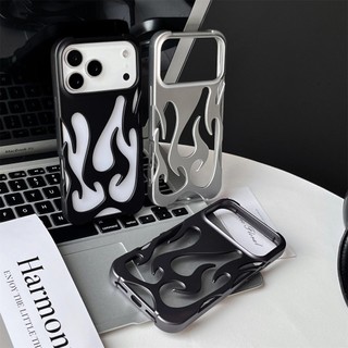 Cool หรูหราชุบ 3D Hollow รูปแบบเปลวไฟเคสโทรศัพท์สําหรับ IPhone 11 13 14 16 15 12 Pro Max 16 PLUS กันกระแทกนุ่มปกหลัง