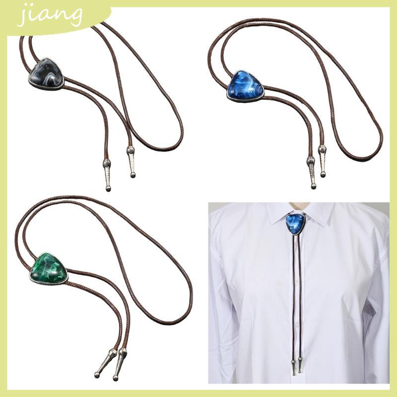 JN Outdoor PU Leather Rope Bolo Tie Alloy Closed Turquoise Stone Embellishment