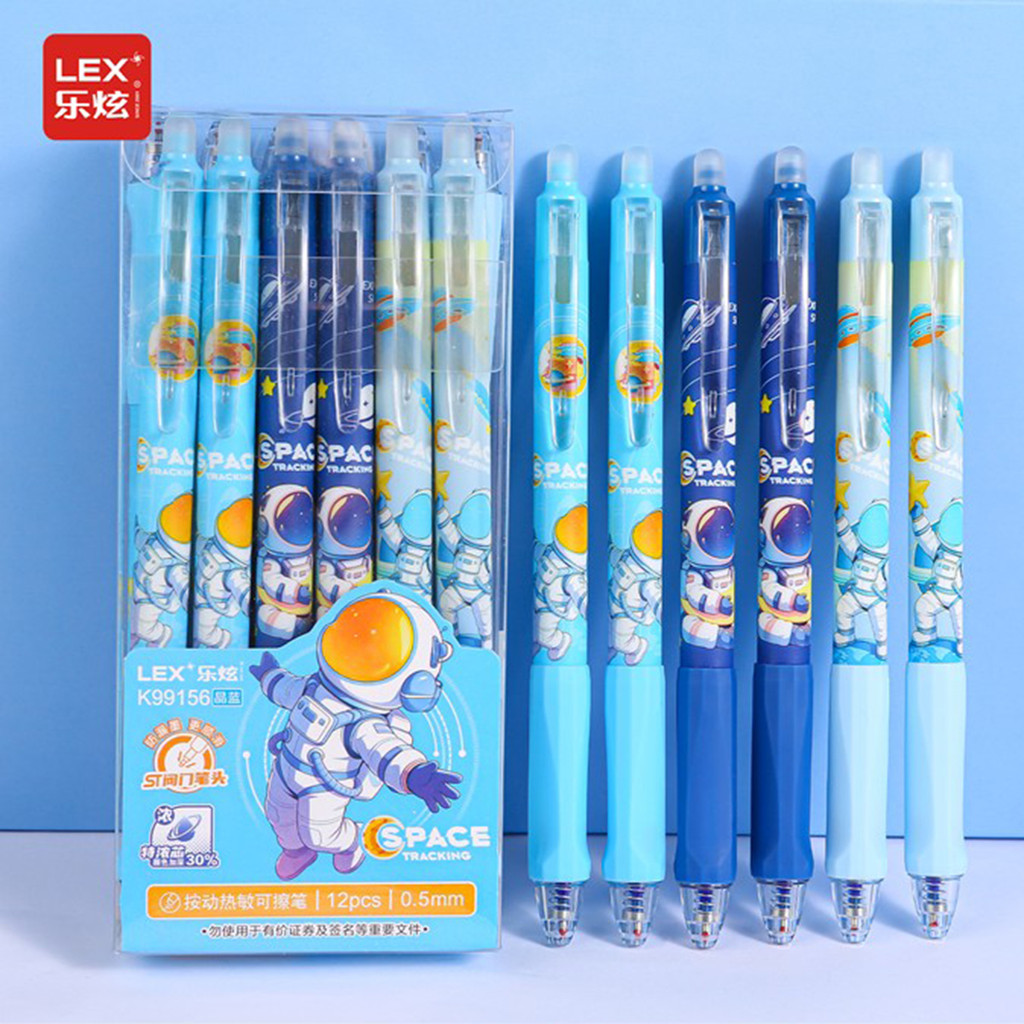 🌈 ยกกล่อง 12 แท่ง!ปากกาลบได้ 0.5 มม.หมึกน้ำเงิน ลายการ์ตูนเยอะมาก ✨ เขียนผิดลบได้ ไม่ทิ้งรอย เครื่องเขียนน่ารัก พร้อมส่ง