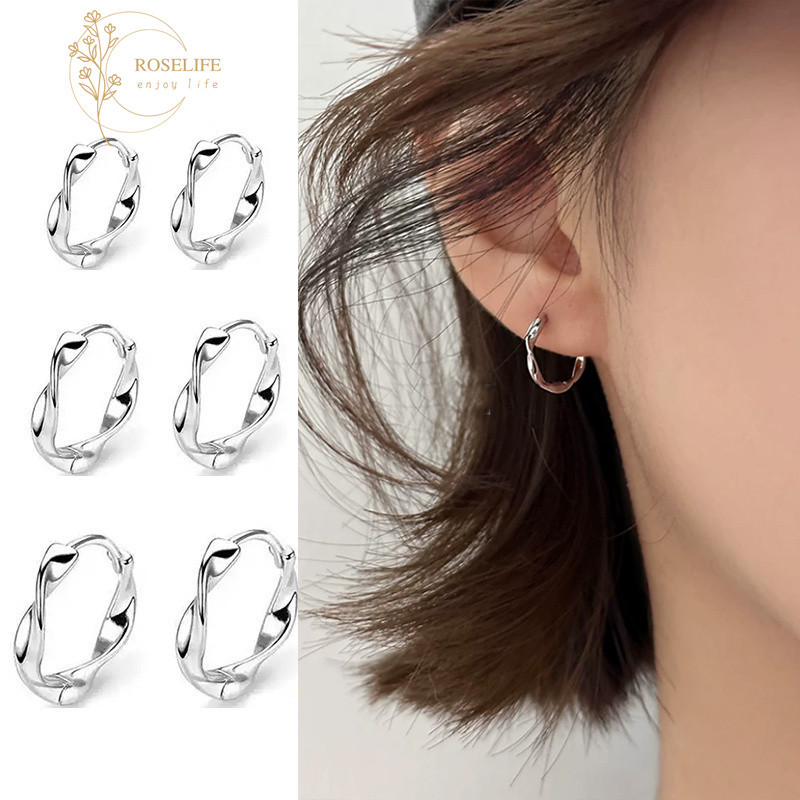โรสไลฟ์ 1 คู่ ส925 เงิน 8/10/12 มม. โมเบียส วงกลม ใส่ห่วง ต่างหูสําหรับผู้หญิงผู้ชายแฟชั่น ปากบิดรอบหูเครื่องประดับของขวัญ