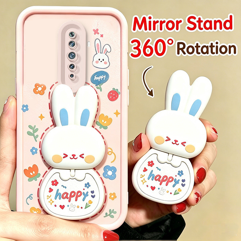 เคสสําหรับ OPPO Reno 2F reno2 F 2 F เคสโทรศัพท์ Softcase ซิลิโคนกันกระแทกฝาครอบการออกแบบใหม่ความงามกระจกพร้อมที่วาง 360° กระต่ายน่ารักหมุนได้สําหรับเด็กผู้หญิง JTXCEZJ1