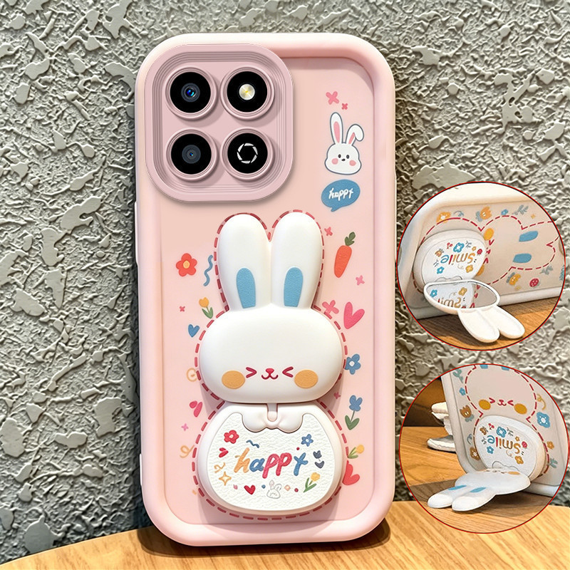 เคสสําหรับ honor X8B X8A x8c x8d x6d x6c 4g X6B X6A X6S X6 X8 5G เคสโทรศัพท์ Softcase กันกระแทกกระจกความงามใหม่พร้อมที่วาง 360° กระต่ายน่ารัก สีชมพู สําหรับเด็กผู้หญิง JTXCEZJ3