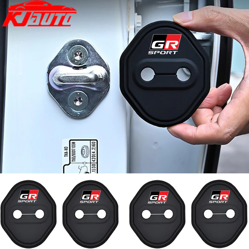 รถต้นฉบับ 1:1 Product 4pcs Toyota GR ประตูรถโช้คอัพประตูล็อคซิลิโคนอัตโนมัติประตูล็อคสติกเกอร์สําหรับ Vios Raize Wicto Rush Veloz Yaris Cross Innova Avanza Altis