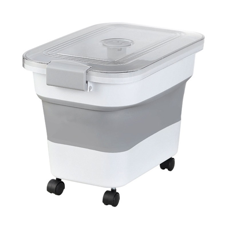 GENUG Pet Kibble Storage Bin สําหรับสุนัขประหยัดพื้นที่พร้อมฝาปิดใสล้อมือถือคลิปด้านหน้าและการเข้าถึ