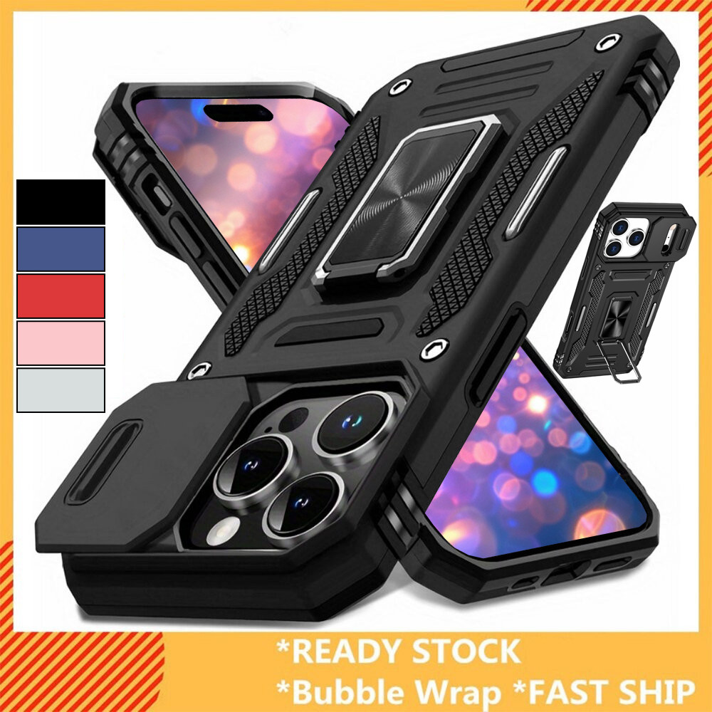 เคสโทรศัพท์-สําหรับiPhone 17 16 15 14 13 12 11 Pro Maxแหวนขาตั้งเกราะAnti-Fallสไลด์กล้องKickstand Cover