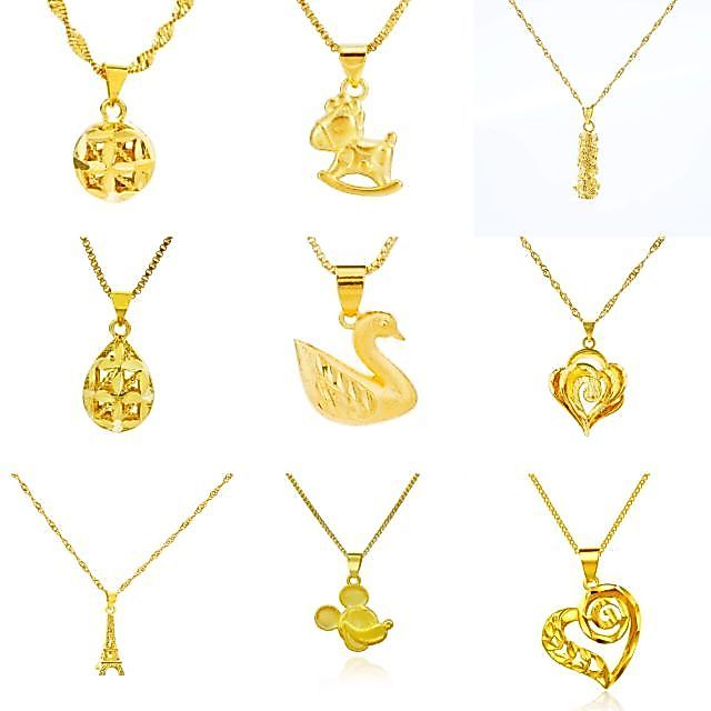 จี้แฟชั่นชุบทอง 24k ฟรีสร้อยคอขนาด 45 ซม. สร้อยคอกันลื่น