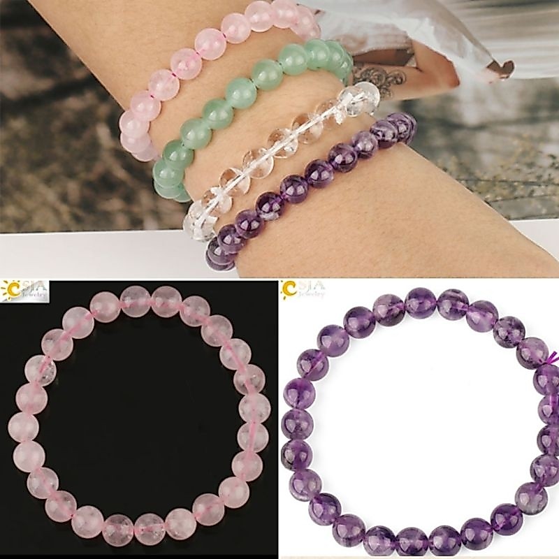 พร้อมส่งในไทย สร้อยหินพลังงาน สร้อยข้อมือหิน หินนำโชค กำไลหิน หินพลังงาน อเมทิส โรสควาทซ์ amethyst rose quartz