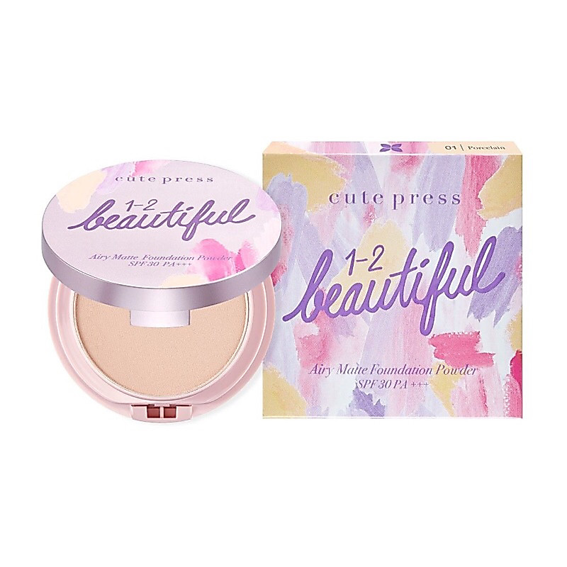 ของเเท้ แป้งพัฟ Cute Press 1-2 Beautiful Airy Matte Foundation Powder SPF 30 PA+++ คิวท์เพรส