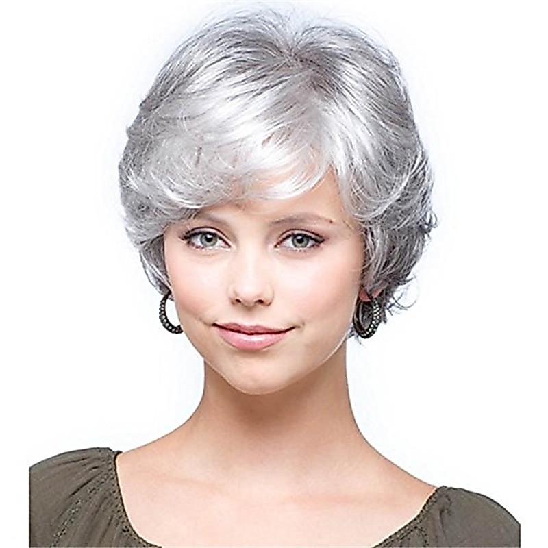 Wy พร้อมส่ง วิกผมสั้น ฟู สีเทา คุณภาพสูง สําหรับผู้หญิงวัยกลางคน คุณยาย