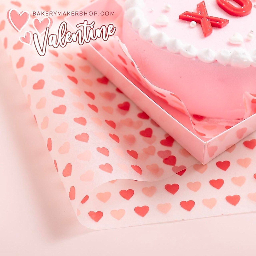 Wax paper กระดาษรองขนม 20 แผ่น ลายหัวใจพาสเทล / กระดาษไข พิมพ์ลาย กระดาษรองอาหาร Heart Valentine's day หัวใจ