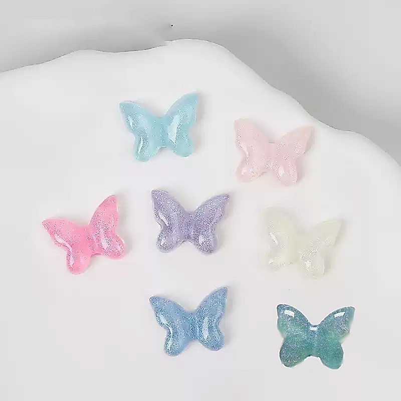 Glitter ผีเสื้อรองเท้า Charm DIY Twinkle เรซิ่นอุปกรณ์เสริมรองเท้าเคสโทรศัพท์ Handmade กิ๊บติดผมขนาดเล็ก Patch Hole รองเท้าหัวเข็มขัดตกแต่ง