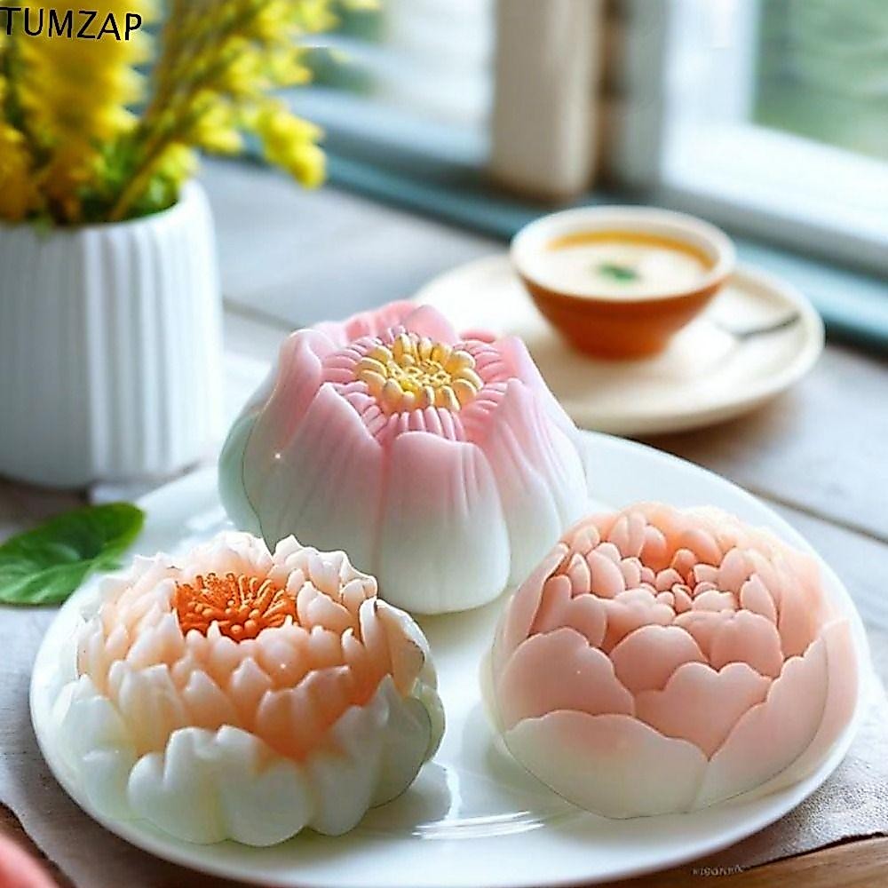 Tumzap แม่พิมพ์เค้กดอกบัวดอกโบตั๋น, แม่พิมพ์มูสชบา 3D DIY, ขนมอบ Mould ซิลิโคนไม่ติดดอกกุหลาบนุ่มแม่พิมพ์ซิลิโคนเทศกาลกลางฤดูใบไม้ร่วง
