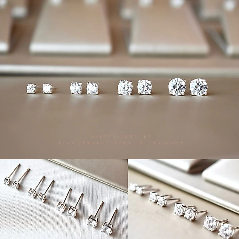 ต่างหูเงินแท้ 925 ประดับเพชร CZ Swiss Diamond งานฝัง 4 เตย - Allure Jewelry