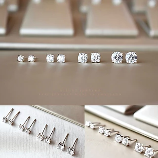 ต่างหูเงินแท้ 925 ประดับเพชร CZ Swiss Diamond งานฝัง 4 เตย - Allure Jewelry