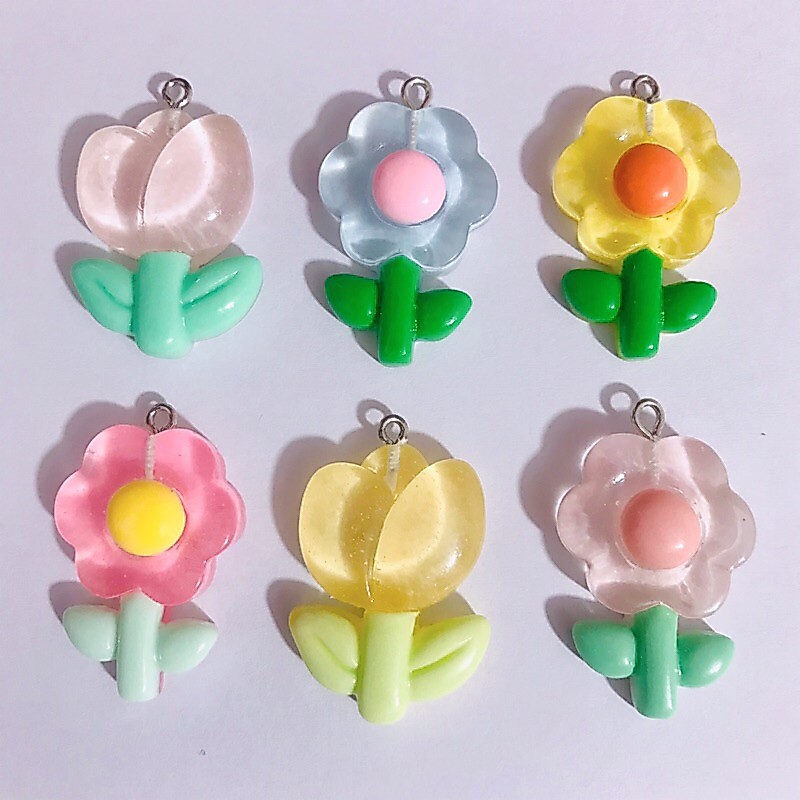 🌻จี้เรซิ่นดอกไม้ ดอกทิวลิป 1 ชิ้น | จี้สร้อยคอ จี้พวงกุญแจ DIY