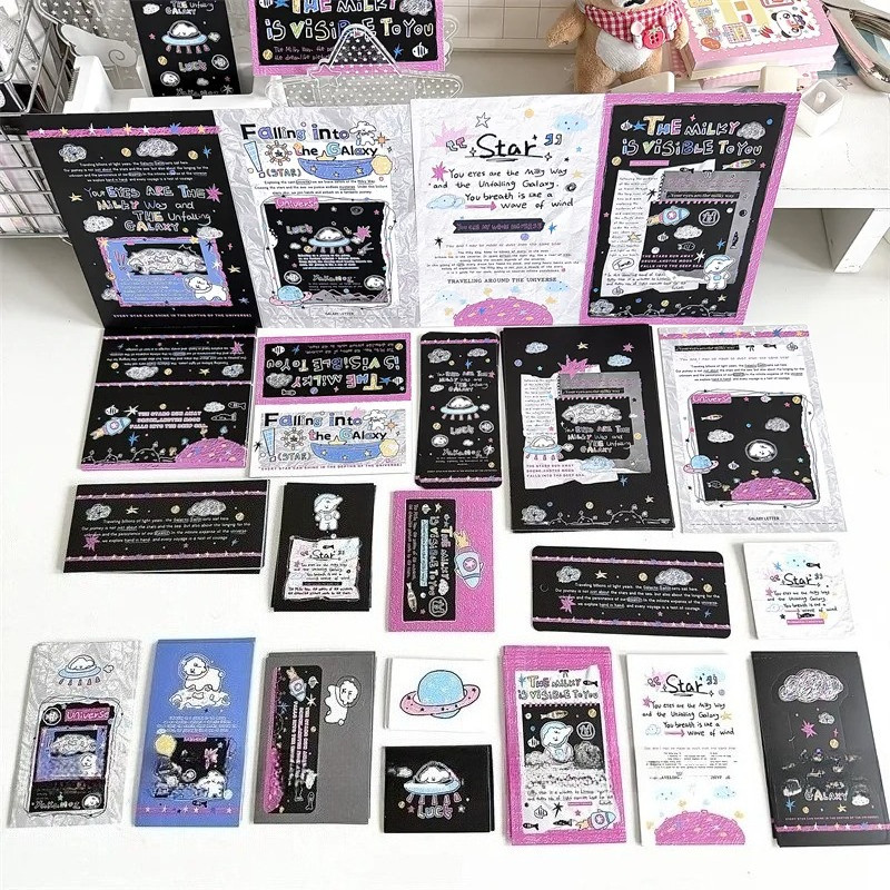 18 ชิ้น/เซ็ต Galaxy Graffiti สติกเกอร์ปิดผนึกการ์ดอวยพรชุดวัสดุบรรจุภัณฑ์ DIY ตกแต่ง