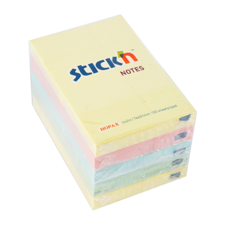 STICK N กระดาษโน้ตแบบมีกาวในตัว ขนาด 3x2 นิ้ว คละสี (แพ็ค 5 เล่ม)
