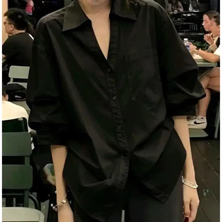 Cuties 99470 เสื้อเชิ้ตแขนยาว คอวี เสื้อเชิ้ตลำลองคอปก ทรงหลวม สไตล์เกาหลี สําหรับผู้หญิง พร้อมส่ง