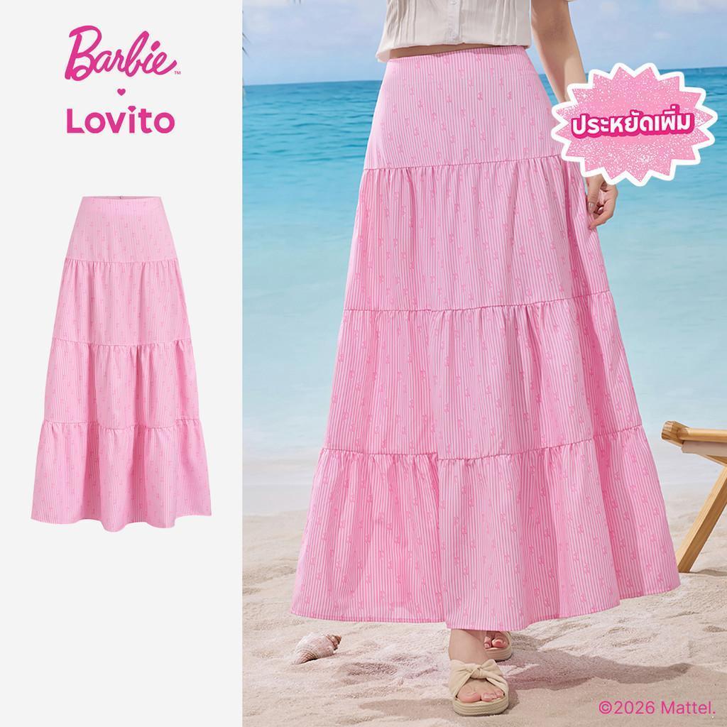 Barbie™ X Lovito กระโปรงโบโฮชายระบายสีชมพูสําหรับฤดูใบไม้ผลิ/ฤดูร้อนสําหรับผู้หญิง LB1AD027