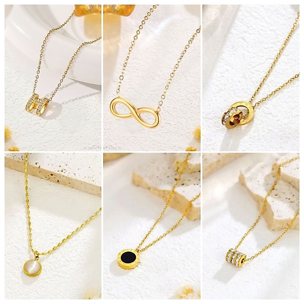 COD สร้อยคอพร้อมจี้ ชุบทอง 18K ลายแฟชั่น ตัวเรือนทำจากสแตนเลส ไม่ลอก ไม่ดำ