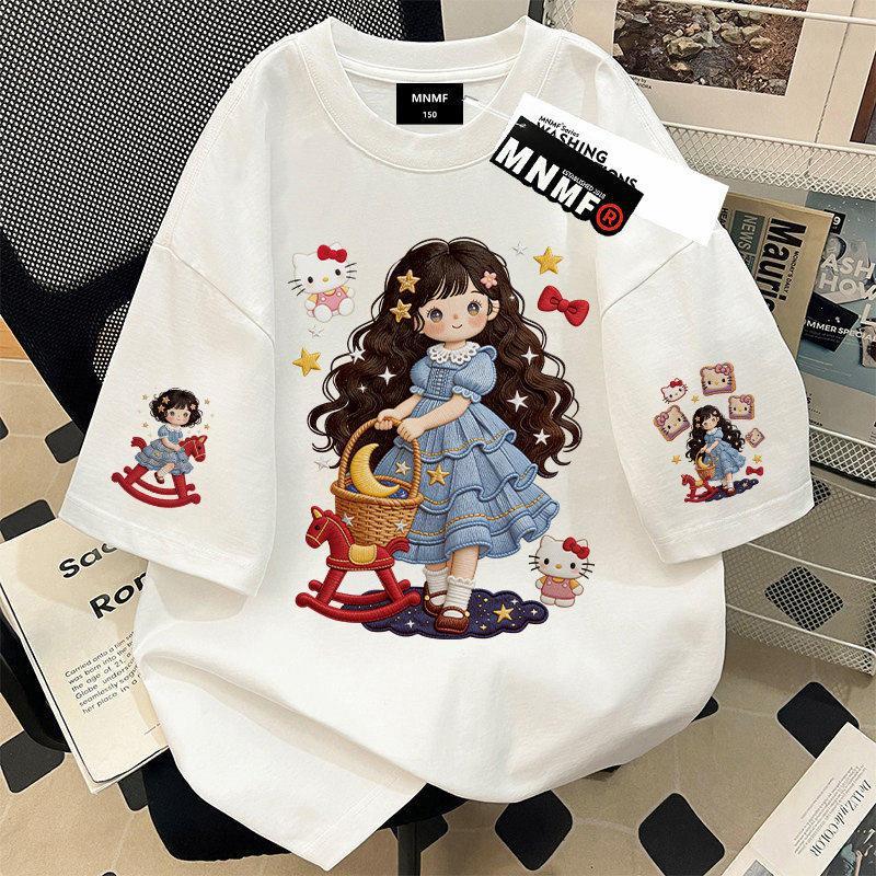 (ส่งเร็ว 24 ชม.)เสื้อยืดเด็กแขนสั้นผ้าฝ้ายแท้ 100% ขายดีที่สุดในฤดูร้อน ทันสมัยและคุณภาพสูง พร้อมลายปักเลียนแบบและลายเด็