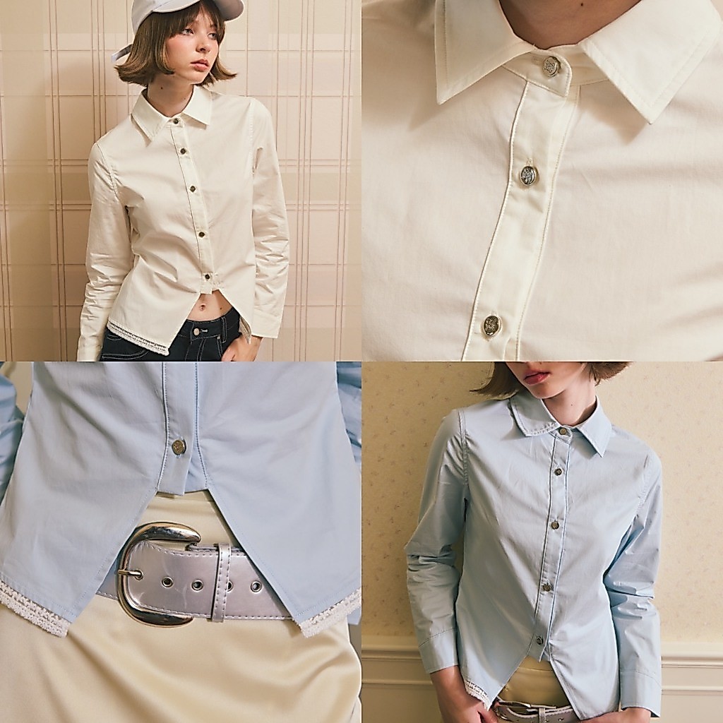 CHUUCHOP - (XS-4XL) Leo shirt เสื้อเชิ้ตแขนยาว ผ่าหน้า ปักลูกไม้รอบตัว(CT007)
