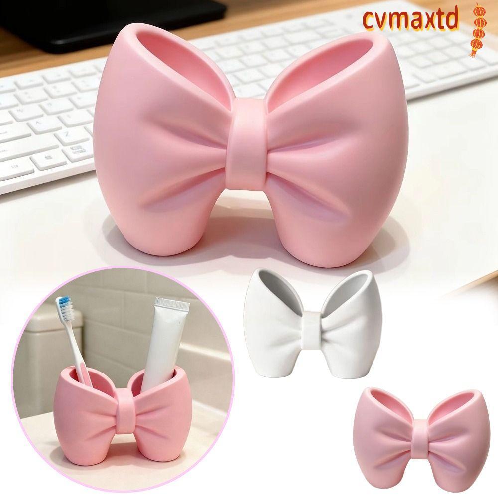 ชั้นวางแปรงสีฟัน ICVMAX Bowknot, ที่ใส่แปรงสีฟันโบว์พิมพ์ลายอเนกประสงค์, อุปกรณ์จัดเก็บเคาน์เตอร์น้ําหนักเบาที่สร้างสรรค์ตกแต่งบ้าน