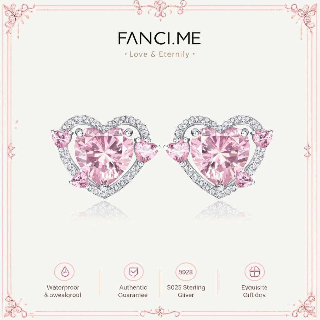 FANCIME Pink Guardian Heart Silver Earrings