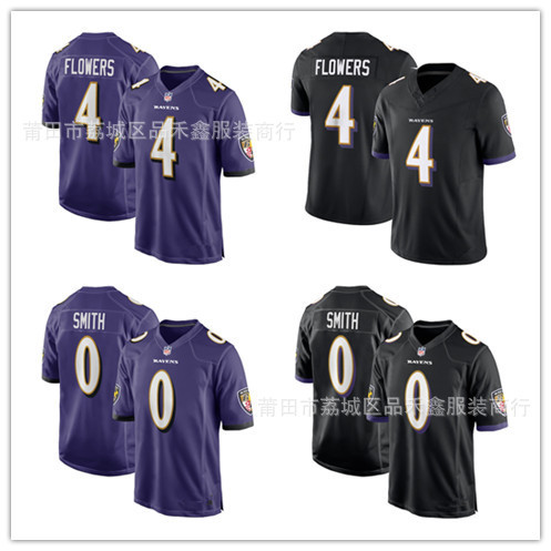 จัดส่งในวันเดียวกัน เสื้อรักบี้ Baltimore No. เสื้อเจอร์ซีย์ 4-Zay Flowers No. 0 เย็บปักถักร้อย SMIT