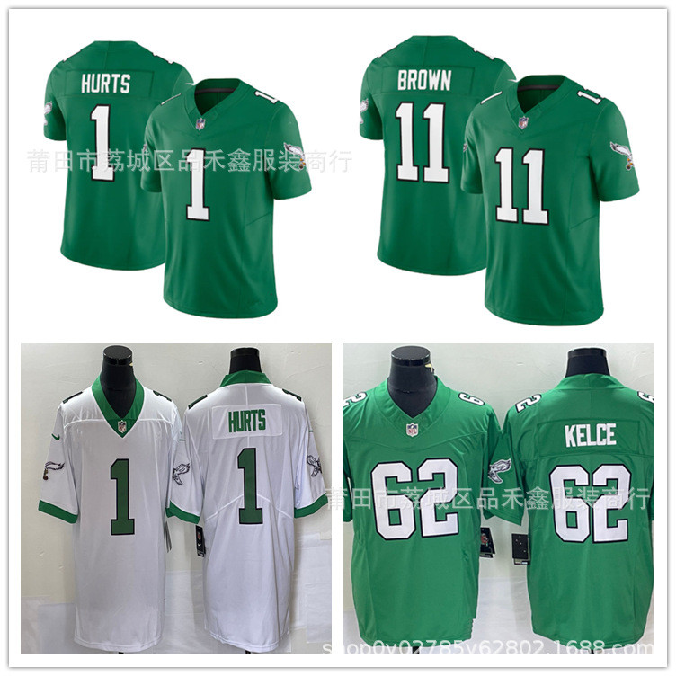 จัดส่งในวันเดียวกัน Eagles Eagles HURTS-1 Retro Green Rugby BROWN-11 เสื้อปัก