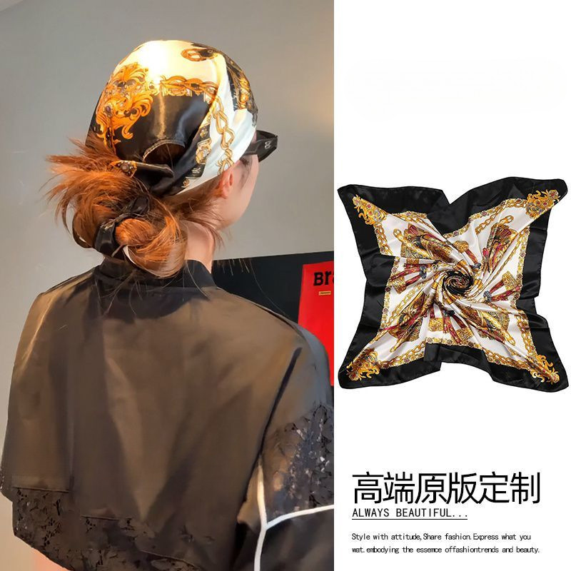 American Retro Headscarf หญิงแฟชั่น High-End Street บุคลิกภาพ Hip Hop y2k ผ้าพันคอผ้าไหม
