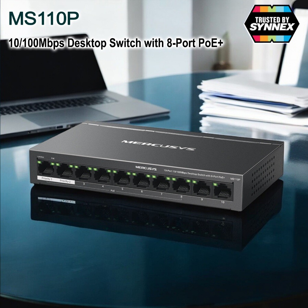 Mercusys MS110P High Power PoE+สำหรับกล้องวงจรปิด 10/100Mbps