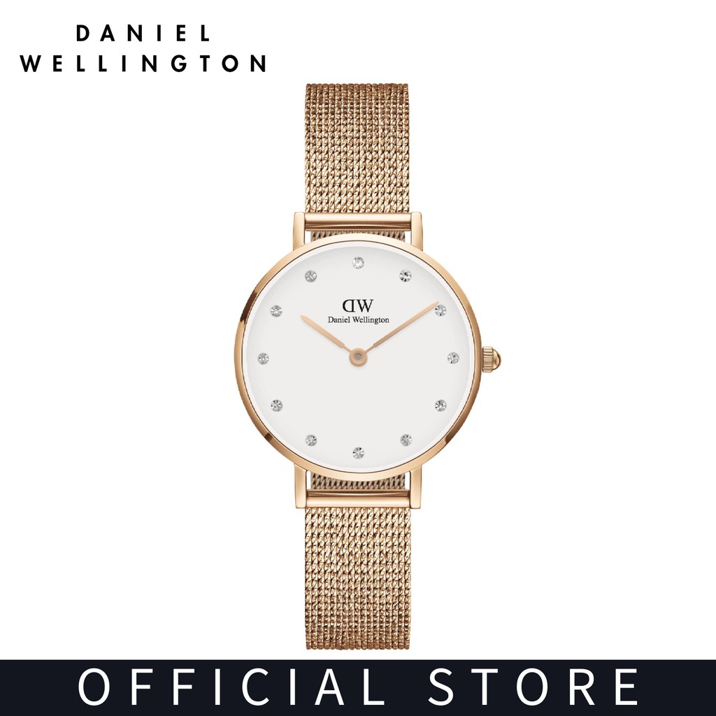 Daniel Wellington นาฬิกา Petite Lumine Pressed Mesh สีโรสโกลด์ 28mm