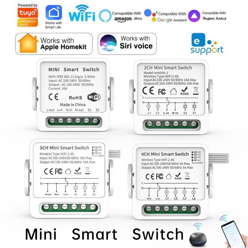 Tuya Breaker WiFi สมาร์ทสวิทช์ 1/2/3/4 Way Breaker รีเลย์โมดูล 16A Smart Life Ewelink Homekit ควบคุม