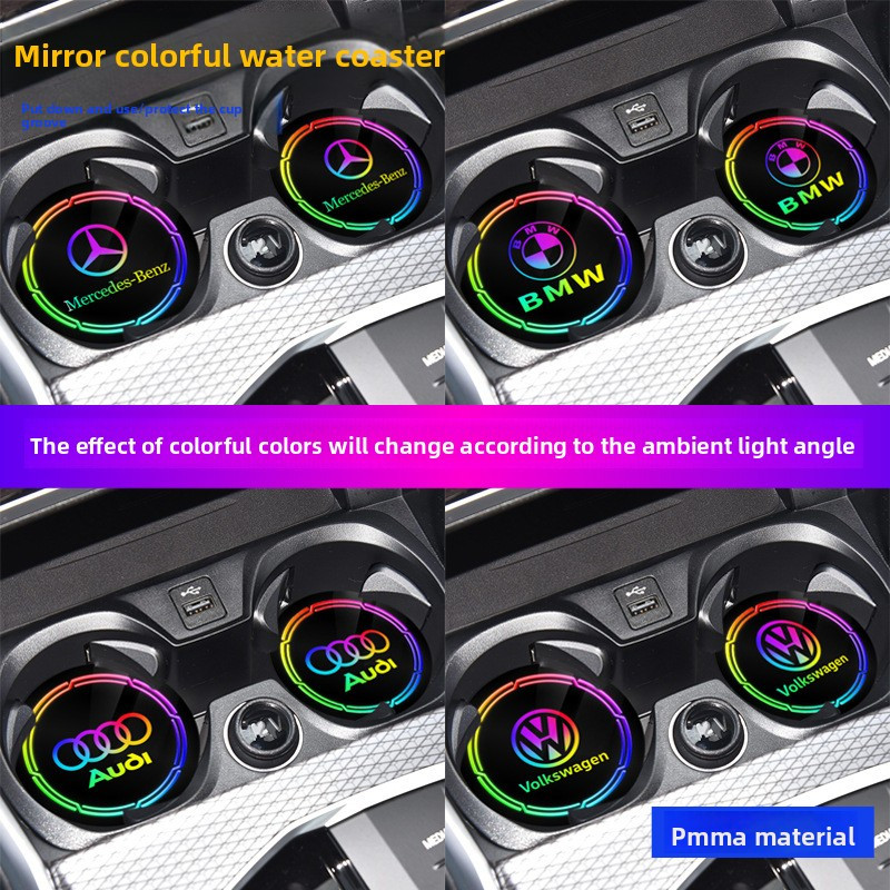 Applicable Mercedes-Benz Car Cup Holder Mat Colorful Laser Car Central Control Storage Slot Car Inte