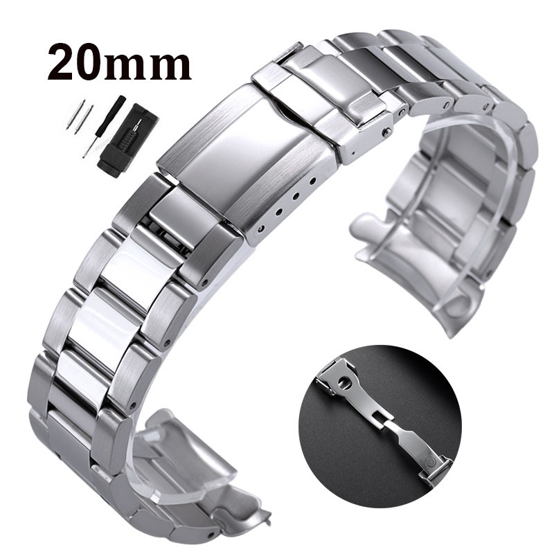 ปลายโค้งสายนาฬิกาสแตนเลส 20 มม.สายนาฬิกาโลหะแข็งสําหรับ Rolex Daytona Submariner Oyster 3 ลูกปัดสร้อ