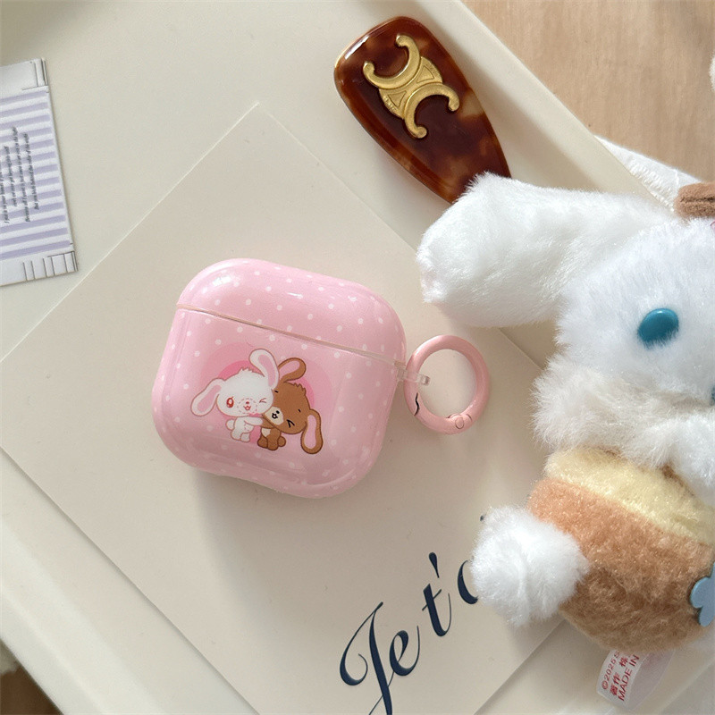 สีชมพูลายจุดขนมกระต่ายสําหรับ Airpods 1/2 3 Pro2 pro3 Airpods4 耳机套装 无线蓝牙保护套 AirPods Pro i3 i4 pro3 机
