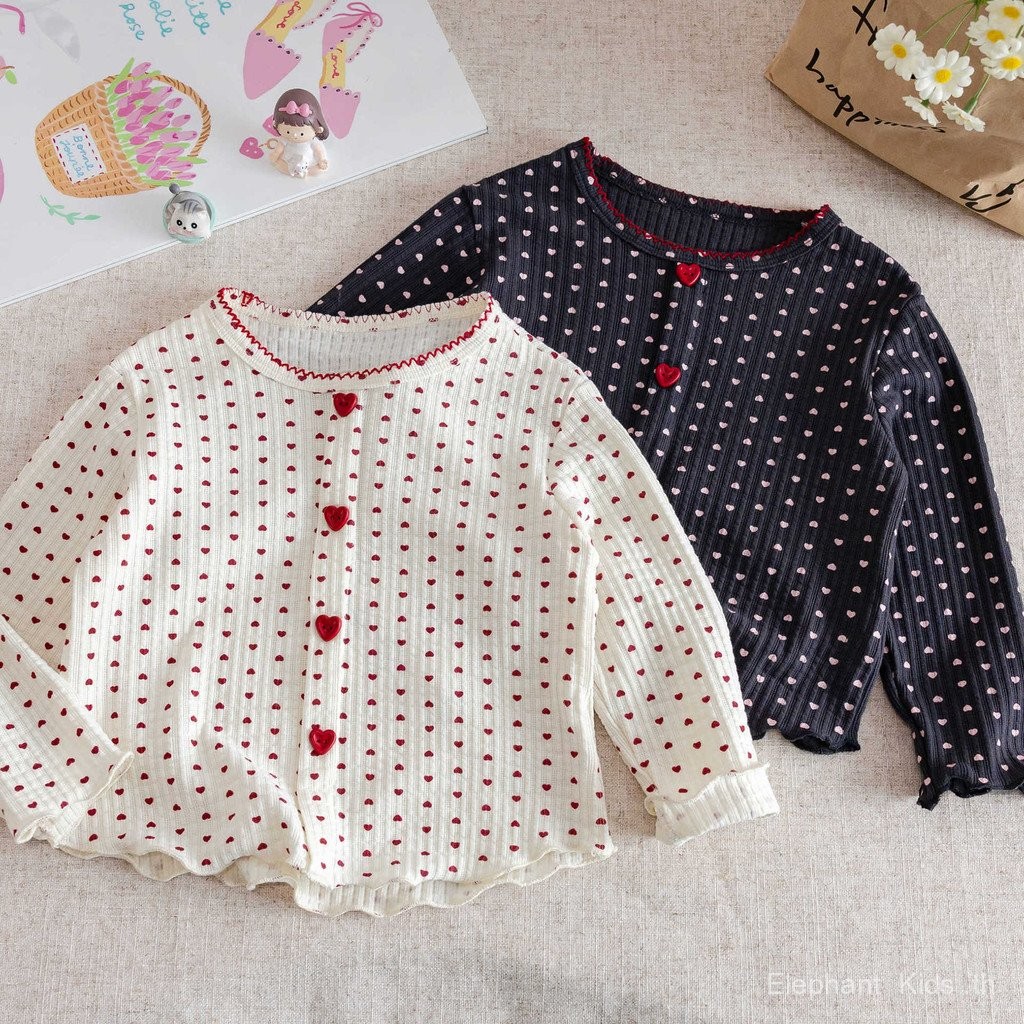 Elephant kids-เสื้อยืดแขนยาวสำหรับเด็กหญิง สไตล์เกาหลีใหม่ สำหรับฤดูใบไม้ร่วงและฤดูใบไม้ผลิ