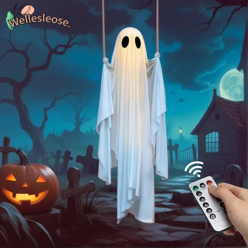 WELLE ฮาโลวีนแขวน Ghost Swing, ปรับความสูงระยะไกล Spooky Ghosts Swing, ทนทาน 5.9FT ขนาดใหญ่ String ไ
