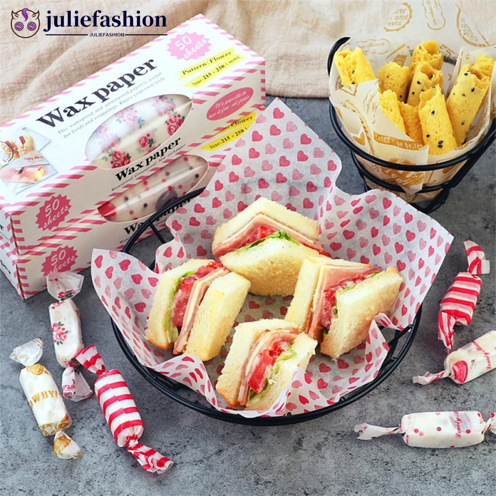 JULIEFASHION 10/50 ชิ้นกระดาษขี้ผึ้งเกรดอาหารจาระบีกระดาษห่ออาหารกระดาษห่อน้ํามันกระดาษอบ O4P6