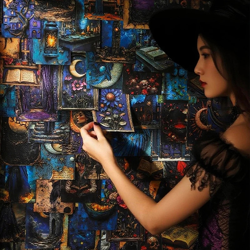 Journal GO 50 ชิ้นแม่มด Magic Book วัสดุกระดาษ Dark สไตล์ Gothic Scrapbooking ตกแต่งพื้นหลังกระดาษ C