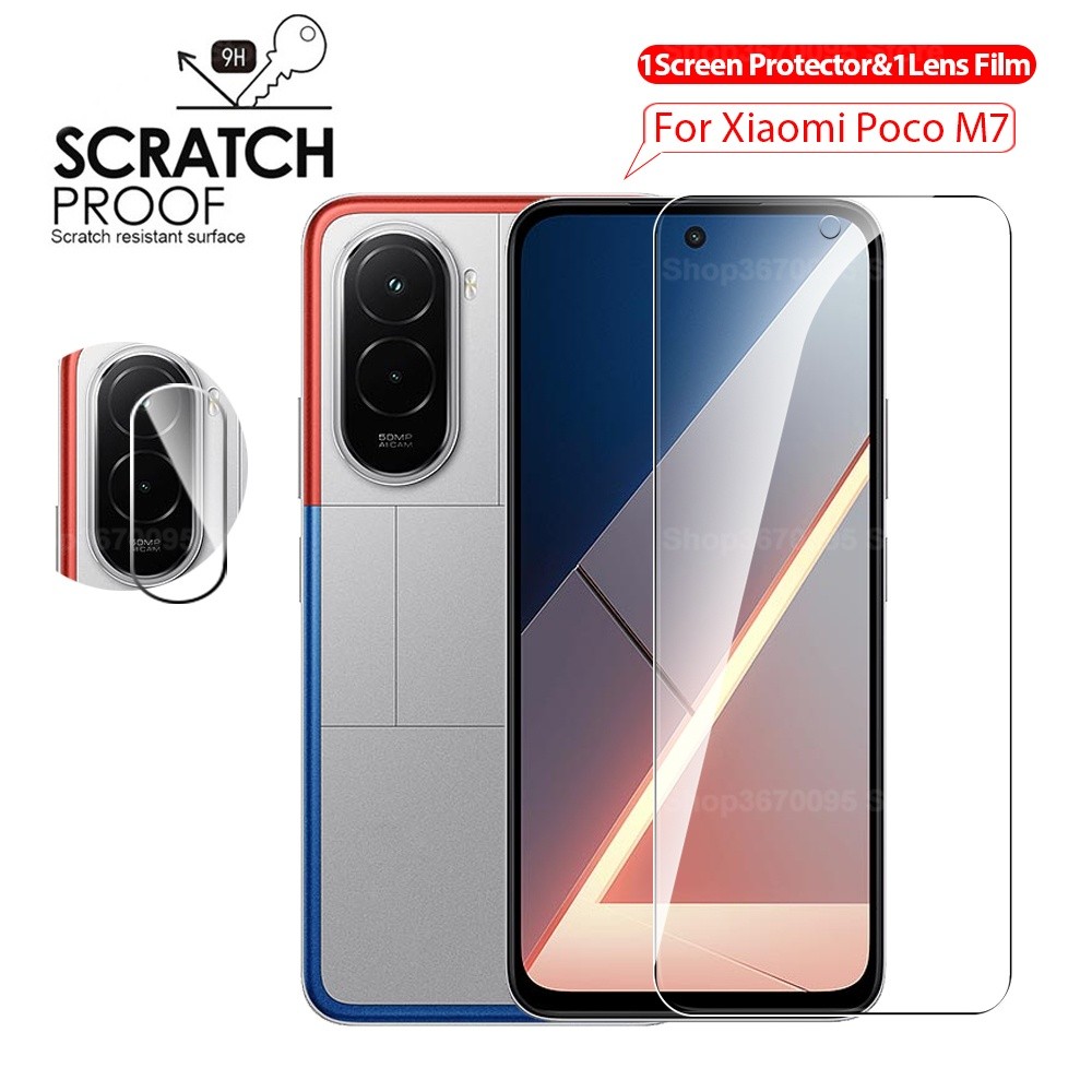 ​2in1 เลนส์ฟิล์ม + กระจกด้านหน้าสําหรับ Xiaomi Poco M7 4G ป้องกันหน้าจอกระจกนิรภัย Poco m7 POCO M7 M