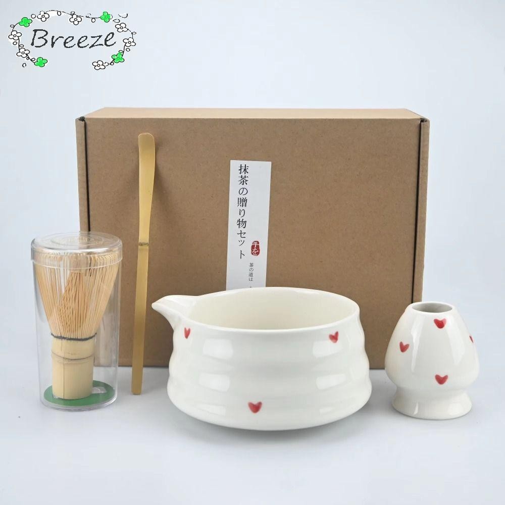 BREEZE 4/5/6 ชิ้นชุดชามมัทฉะ, ไม้ไผ่ปัดชา Scoop Heart-Shaped Matcha Bowl, อุปกรณ์เสริมพิธีกรองตาข่าย Matcha Whisk ชุดการชงชา
