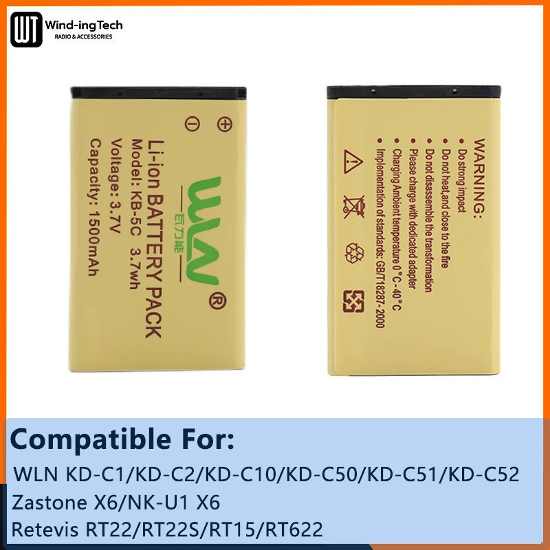 💢 แบตเตอรี่ KB-5C แบตเตอรี่ลิเธียมไออน WLN KD-C1 1500mAh 3.7V สำหรับ KD-C2 KD-C10 KD-C50 KD-C51 KD-C